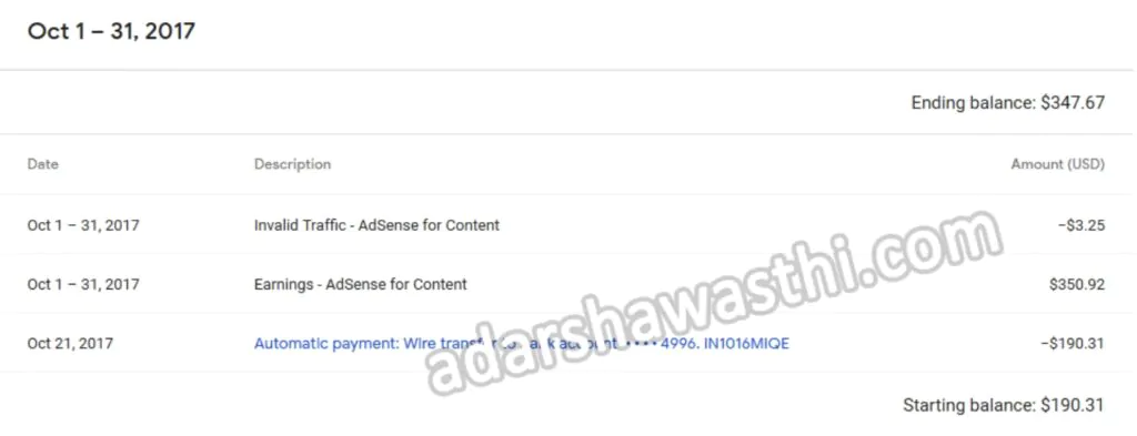 October 2017 Adsense Earning October 2017 Adsense Earning